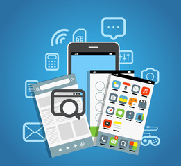 Modern smartphone with different application screens and icons