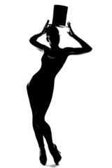 Naklejka na ściany i meble Silhouette of fashionable girl with cylinder