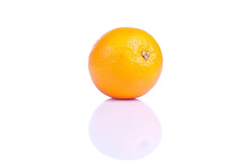 delicious ripe orange isolated on white background with reflecti