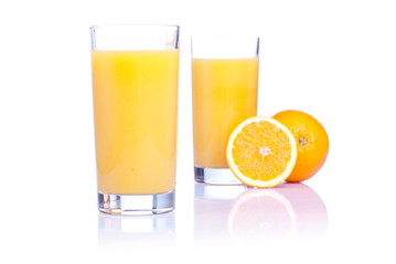 Fototapeta premium orange fresh ripe orange isolated on white background with refle
