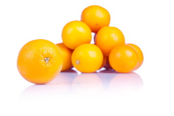 delicious ripe orange isolated on white background with reflecti