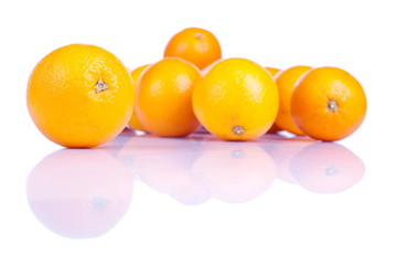 delicious ripe orange isolated on white background with reflecti