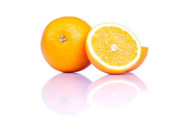 sliced ripe appetizing orange isolated on a white background wit