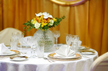 Table set for an event party or wedding reception