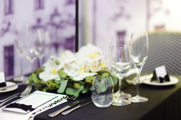 Table set for an event party or wedding reception