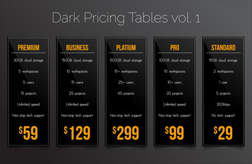 Dark pricing tables - set of price banner templates