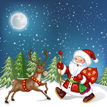 Illustration of Santa and a deer