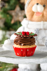 Christmas cupcake with chocolate cream