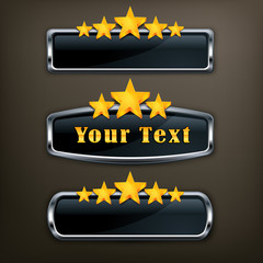 Metallic icons with gold stars on dark, vector illustration