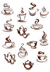 Fragrant coffee cups in sketch style