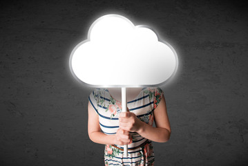 Young woman holding a cloud