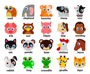 Funny Animal heads set Vector illustration