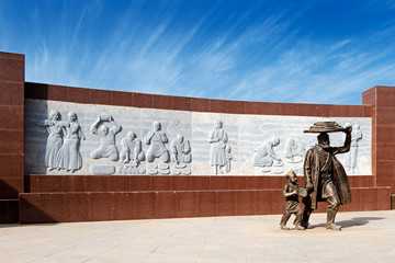 A modern sculpture in the ancient city of Kashgar, China