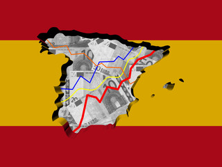 Spain map with flag and graphs on Euros illustration