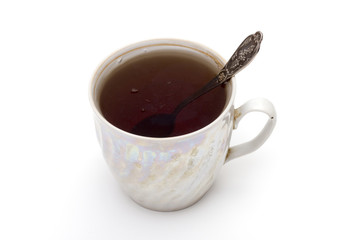 cup of tea on the white background