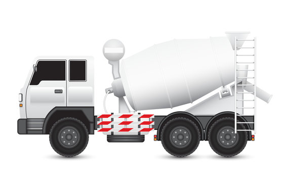 Mixer truck vector design isolated on white background. Consist of vehicle, machine equipment, mixing drum tank. For mix, pour, transport or delivery ready mix concrete material to construction site.