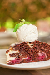 chocolate cake with jam ice cream
