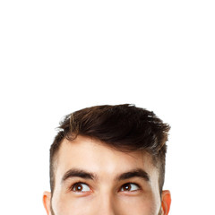 Half face expression looking on white