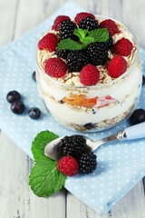 Healthy breakfast - yogurt with  fresh fruit, berries and