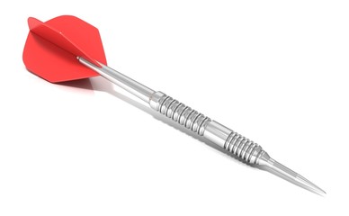 Red dart isolated on white background. Side view. 3d concept 