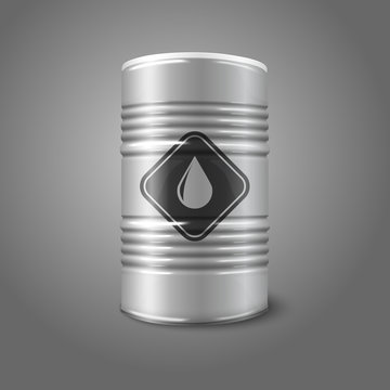 Vector realistic big oil barrel with sign, isolated on gray