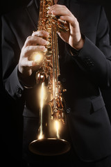 Saxophone player soprano musical instruments - obrazy, fototapety, plakaty