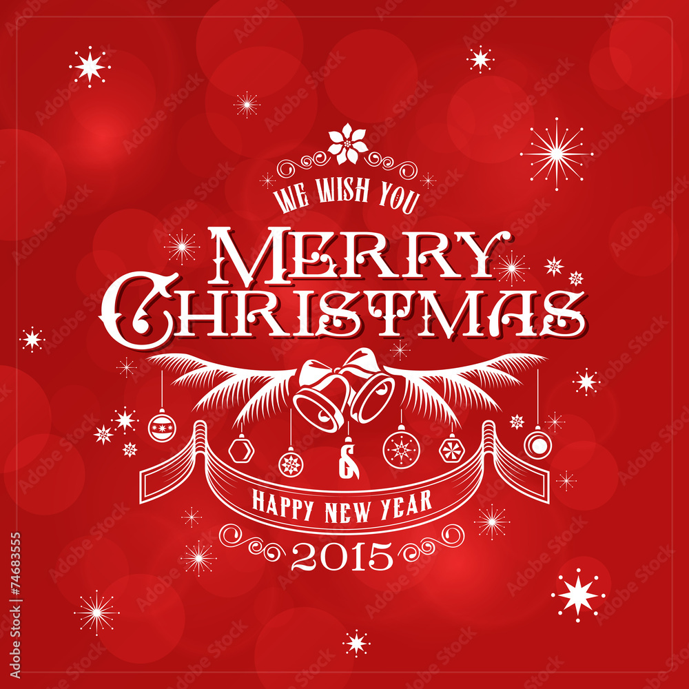 Wall mural Merry Christmas Typography Lettering Retro Vintage Label Design - Wall murals