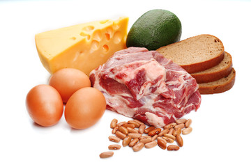 Food high in protein isolated on white