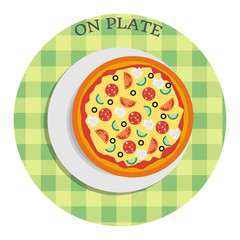 Italian pizza on plate. Vector illustration