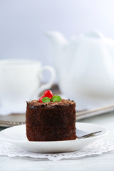 Yummy chocolate cupcake close up