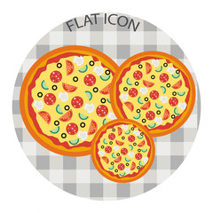 Three italian pizzas of different sizes. Vector illustration