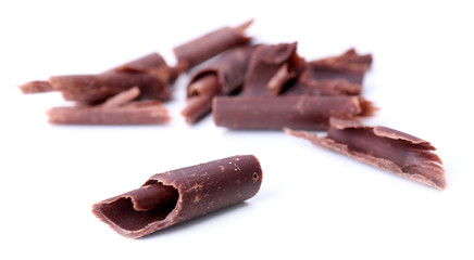 Chocolate curls isolated on white