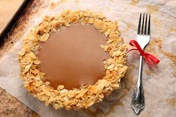 Chocolate tart with grated coconut