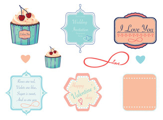 Designed labels on love, valentine and wedding theme