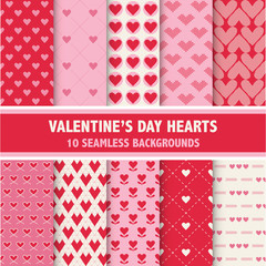 Valentine's Day Heart Patterns - 10 Seamless Backgrounds