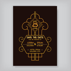 Save the Date - Wedding Invitation Card - Art Deco Vintage Style