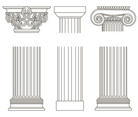 Set of old-style greece pillar column parts