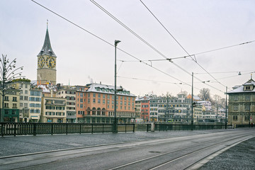 Fototapeta na wymiar Zurich city center winter street view