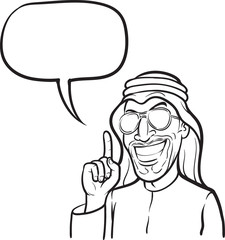 whiteboard drawing - smiling arab man pointing with finger