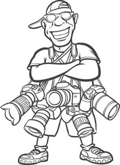 whiteboard drawing - happy photographer with lots of cameras