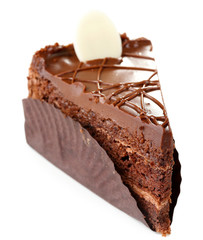 Yummy chocolate cake isolated on white