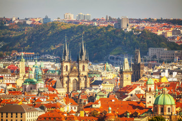Fototapeta na wymiar Aerial view of Prague on a sunny day