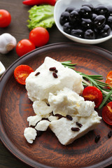 Feta cheese on table close-up