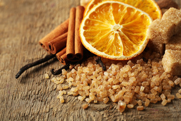 Christmas spices, nuts and baking ingredients, close-up,