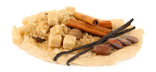 Christmas spices and baking ingredients isolated on white