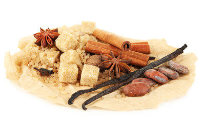 Christmas spices and baking ingredients isolated on white