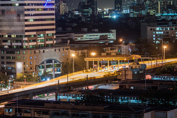 Fototapeta na wymiar Night time of toll express way station