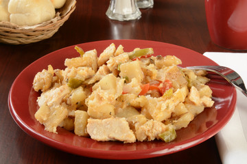 Grilled chicken, potatoes and vegetables