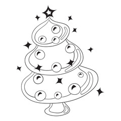 Black and White Cartoon Vector Illustration Christmas Tree with