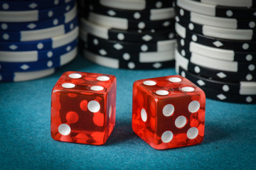 Red Dice and Playing Chips